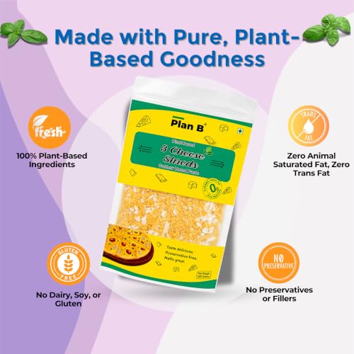 Image of Plan B Plant-Based 3 Cheese Shreds |Pack Of 2 (200 G Each) | Cheddar, Mozzarella & Parmesan Blend | Dairy-Free, Lactose-Free & Gluten-Free | Perfect for Pizza, Pasta & Sandwiches