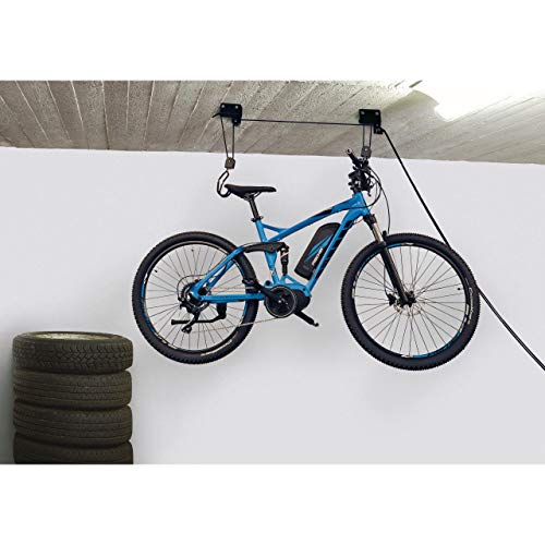 Fischer Profi Plus 50387 Uchwyt Sufitowy do Rowerów, Czarny/Nieieski, Nośność 57 kg