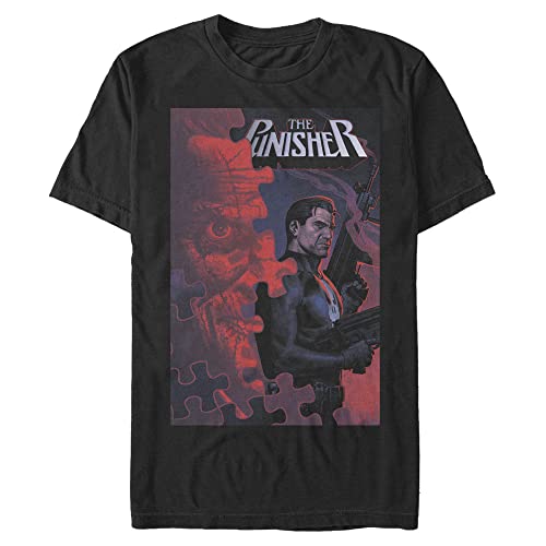 T-shirt Punisher Marvel Noir 4XL pour Homme : Coupe Grande Taille et Imprimé Puzzle