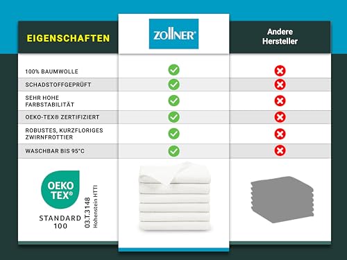 ZOLLNER 6er Set Handtücher in 50x70 cm - langlebige Frottiertücher in weiß - mit praktischem Aufhänger - Zeitloses Waffelmuster - waschbar bis 95°C - Baumwolle - Hotelqualität