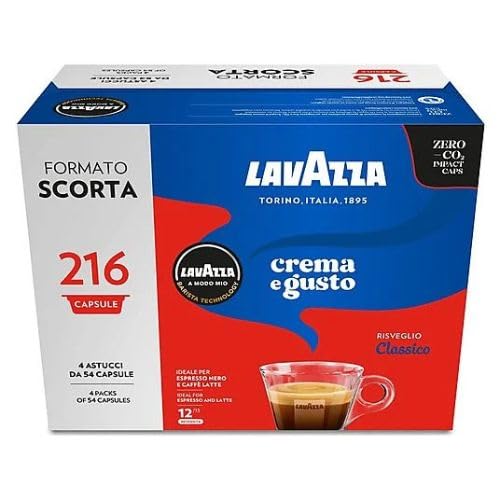 216 Lavazza Modo mio CREMA GUSTO CLASSICO per Lavazza A Modo Mio Originali, 4 Box da 54 Capsule -