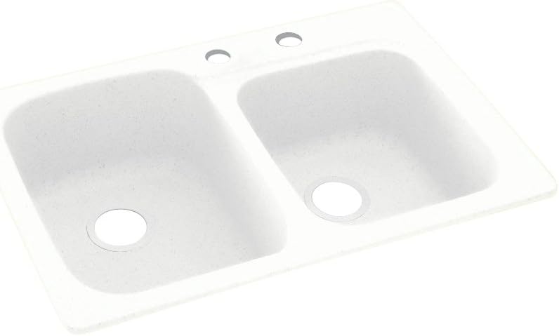Swanstone KS03322DB.010-2C 2-Hole Solid Surface Kitchen Sink, 33" x 22", White