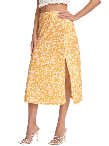 Women's Split Thigh Ditsy Floral Skirt Elastic High Waisted Summer Boho Midi Skirts2
