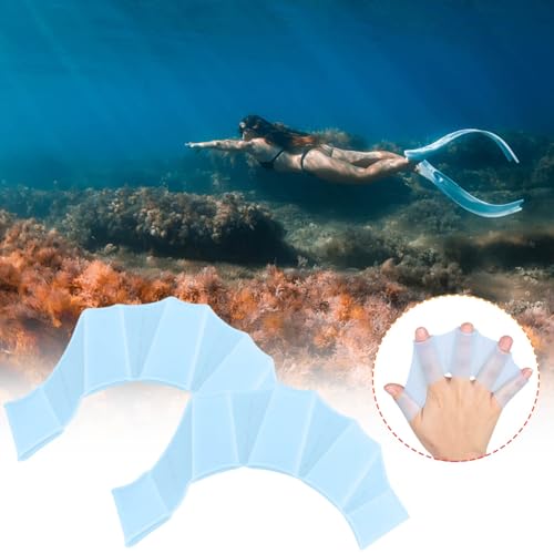 2Pcs Blue Silicone Swim Gear Fins Hand Webbed Flippers Training Glove, Hand Webbed Palm Finger Frog Type Webbed Aquatic Training Water Resistance Fitness Paddle Aerobics Snorkeling for Men Women