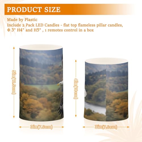 Image of Eagle Fly Sky Forest Flickering Flameless Candles LED Battery Operated with Remote Timer Pillar Candles for Home Birthday Wedding Christmas Decor, Set of 2