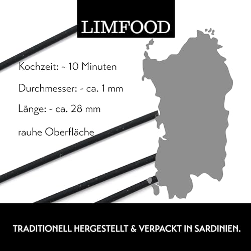 Limfood | Spaghetti Nero Seppia aus Italien (Sardinien), mit Tintenfischtinte rauhe Oberfläche, langsam getrocknet, Bronze verfahren, Spaghetti al Nero di seppia