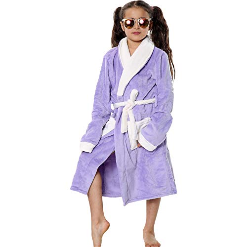 A2Z 4 Kids Albornoz para niños y niñas, de diseño, liso, suave, corto, vestido de noche, para edades de 2 a 13 años morado 98 cm-104 cm