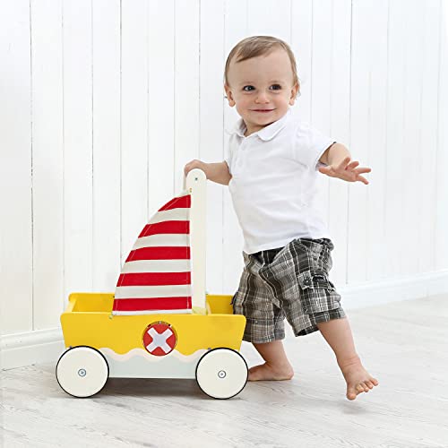 Yellow Blue Aircraft Wooden Baby Push Walker - 2-In-1 Toddler Push & Pull Toys Learning Walker Stroller Walker With Wheels For Baby Girls Boys 1-3 Years Old #TOP1