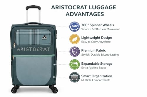 Image of VIP Aristocrat Softsided Polyster 8 Wheels Spinner Luggage with Premium Fabric,Jumbo Sizw,Spacious Interior,Expander and 3 Years International Warranty (Dark GRREN, Check-in | 79 CM | Large)