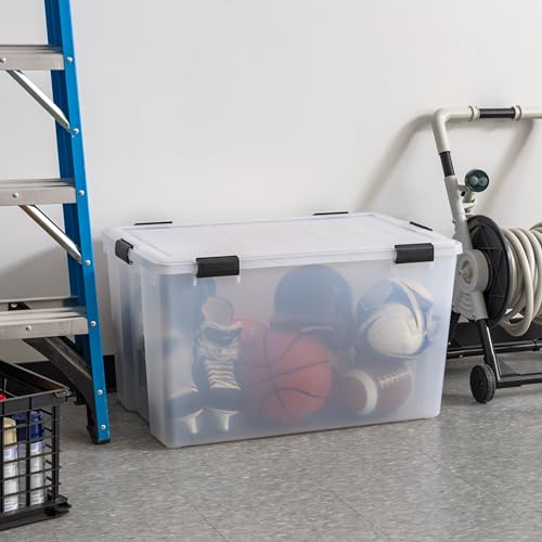 Image of IRIS USA 156 Qt Storage Box with Gasket Seal Lid, BPA-Free, Made in USA - Heavy Duty Moving Containers with Tight Latch, Weather Proof Tote Bin, WEATHERPRO - Clear /Black