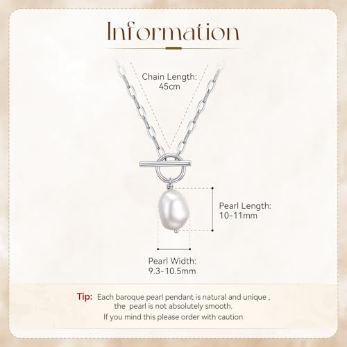 Baroque Pearl Pendant Necklaces for Women, 14K Gold Sliver Plated Adjustable Chain Toggle Clasp Necklace Women Wedding Anniversary Jewelry for Mothers Day Christmas Birthday Valentine's Day Gifts (Sliver) — view 6