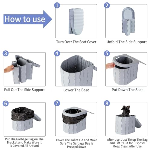 Portable Toilet Kit, Camping Toilet with Pop-Up Privacy Tent Toilet Bags, Washable Portable Outdoor Showers Changing Rooms (Gray) by Generic - Image 3