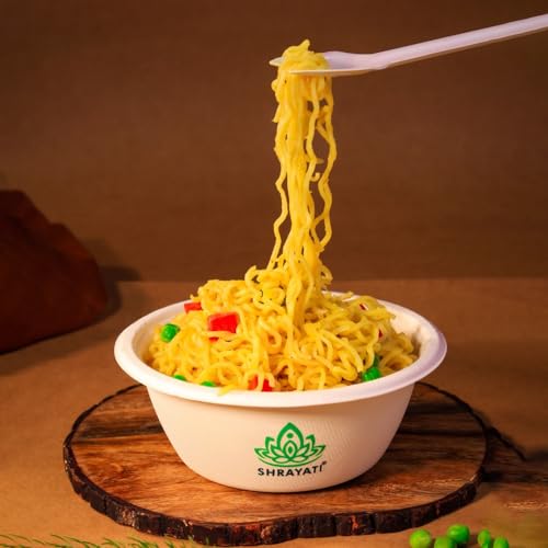 Image of Shrayati Sugarcane Bagasse Bowls, 480 ml, 100 Pcs, Biodegradable Bagasse Disposable Round Bowls for Convenient and Sustainable Eating