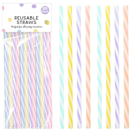 LND Gifts Plastic Straws Drinking - 20 Pack Neon Reusable Straws, 20cm Long, Perfect for Cocktails, Milkshakes & Travel