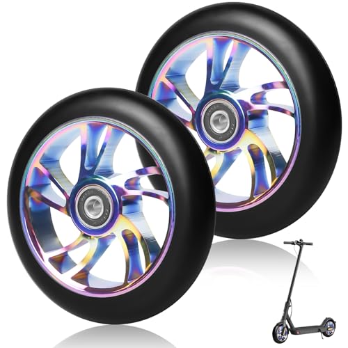 2 piezas ruedas de repuesto para patinete Stunt de 110 mm, ruedas de repuesto de patinete coloridas, ruedas de patinete 88A para acrobacias con rodamientos ABEC-9, núcleo de radios de aluminio, ruedas