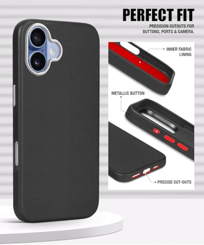 Image of WOW IMAGINE Back Cover for iPhone 17 | Shockproof Tough Leather Texture Hard Mobile Case | Ultra Slim Non-Slip Grip | Inner Velvet Fabric | Metal Camera Ring - Black