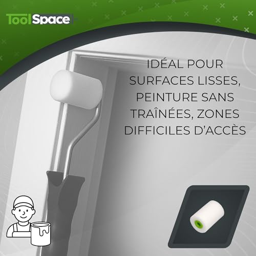 ToolSpace Rouleau Peinture Rouleaux Mousse Lisse avec Manche pour Bois Métal Carrelage Meubles Projets DIY Laques et Vernis Manchon Haute Densité Application Absorption Optimale – 5 cm Lot de 20 – vue 2