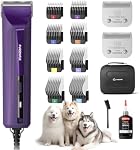 AmpFix Pantoufles professionnelles pour chiens et animaux de compagnie - 2-Speed Moteur lourd, 2 Lame amovible 8 Peignes métalliques, 10ft Cord, c'est cool & Logement calme, anti-dérapant pour tous les manteaux d'animaux