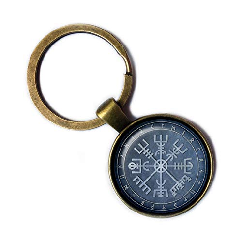 Viking Runes Elder Futhark Rune Circle Vegvisir Viking Compass Bronze Keychain Keyring