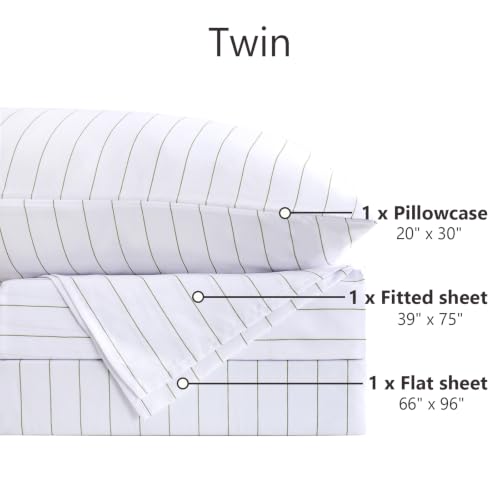 Image of MCO Green Striped Sheets Set Twin 3Pcs, Breathable Washed-Look Microfiber