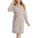 bearberry Hooded Robe Cozy In The Wild Robe Lightweight Soft Plush Bathrobe Sleepwear Nightgown with Pockets for Women(Stone/Cream)