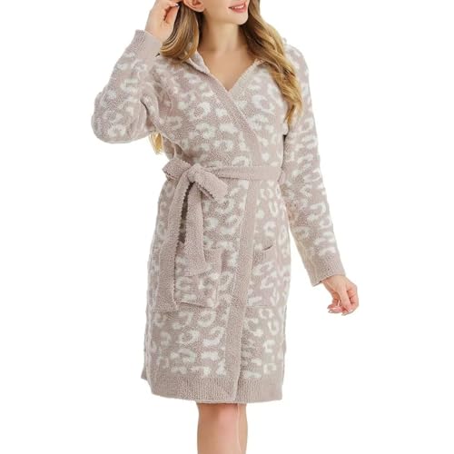 bearberry Hooded Robe Cozy In The Wild Robe Lightweight Soft Plush Bathrobe Sleepwear Nightgown with Pockets for Women(Stone/Cream)