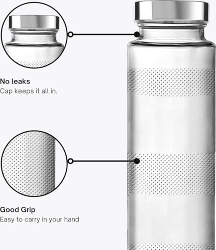 Image of Glass Fridge Water Bottle Set of 6 with Airtight Leak Proof Steel Cap, Ideal for Milk, Juice, Shakes and Storage (750ML)