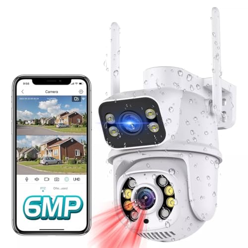 Câmera IP Sem Fio de Segurança Externa, HD 6MP 2.5K Câmera de Visão Noturna Infravermelha WiFi, Dupl