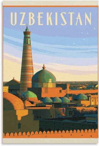 Póster de viaje vintage de Uzbekistán para revivir la magia de la Ruta de la Seda
