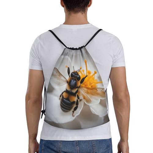 Bee On Honeycomb Print Drawstring Backpack,210d Polyester Gym Sack,For Sports,Travel And Fitness2
