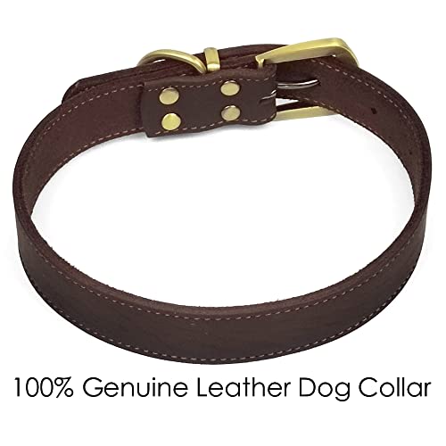 Qianruida Genuine Leather Dog Collar Heavy Duty Dog Collar for Walking & Training Adjustable Pet Collars for Dogs Soft Comfortable Strong Collars for Small Medium Large Dogs Brown - Image 2