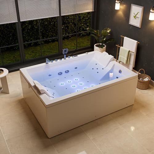 Empava PRO Series 71'x51' Jetted Bathtub, Alcove Spa Tub | 16 Hydro + 24 Air Jets, Chromotherapy &...