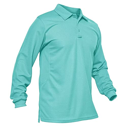 MAGCOMSEN Mens Polo Shirts Long Sleeve Golf Shirts Fishing Shirts Bussiness Casual Shirts Dry Fit Summer Golf Polo Shirts Water Blue