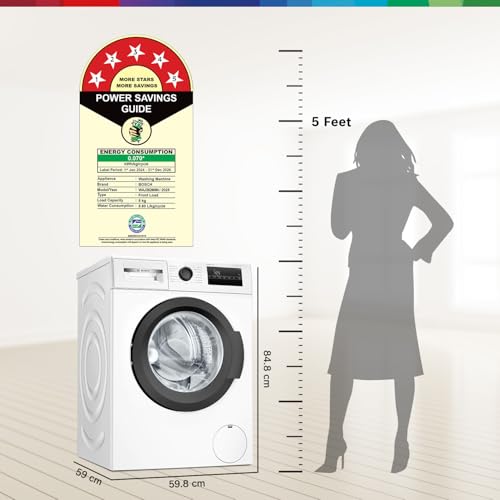 Image of Bosch 8 kg, 5 Star, Anti Stain & AI Active Water+ Fully Automatic Front Loading Washing Machine (WAJ28260IN, Steam with Anti-bacteria, In-Built Heater, White)