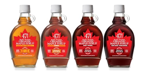 47 North QUADRIGA Jarabe de arce orgánico canadiense, Single Source, Grade A, Golden, Amber, Dark & Very Dark, 4 x 250g