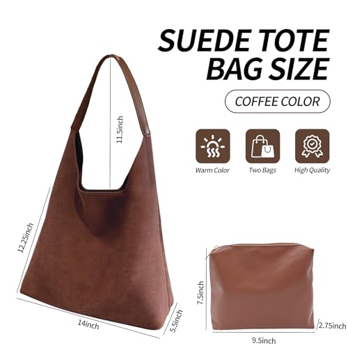 Bolso Tote de gamuza para mujer marrón chocolate miniatura 4