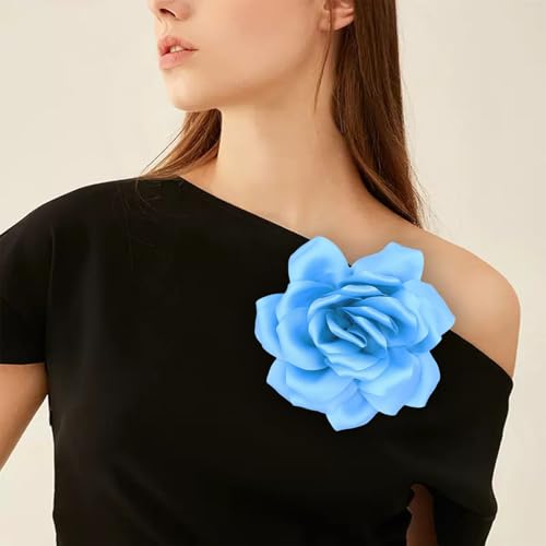 Image of Flower Brooch Pins for Women 5.5in Lapel Pins Large Rose Floral Brooches Dainty Satin Fabric Brooches Rose Flower Hair Clips Wedding Party Dance Clothes Accessories Jewelry