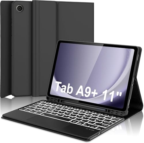Image of typecase Keyboard case for Samsung Galaxy Tab A11+ / A11 Plus 2025 (11 Inch) & A9+ / A9 Plus 2023 (11 Inch),7-Color Backlit & Touchpad,Multi Angle,Wireless Magnetically Detachable Keyboard Cover-Black