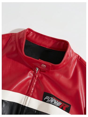 WDIRARA Women's Plus Size PU Leather Zip Up Crop Jackets Color Block Asymmetrical Long Sleeve Coat3