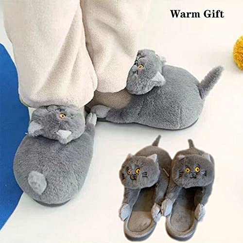 Jfxgjuv Cat Slippers for Men & Women, Plush, Novelty, Kawaii, Fuzzy, Warm, House Shoes, Winter, Indoor & Outdoor, Gray, One Size Fits US 5.5-10 6