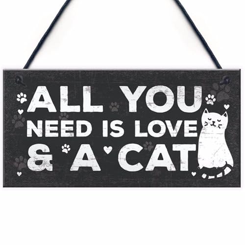 Image of Wall Decor Cat Wooden Sign Pet Tag Cat Accessories Lovely Friendship Home Office Garden Farmhouse Wood Wall Art Sign 7.9''x3.9'' (All You Need is Love a cat)
