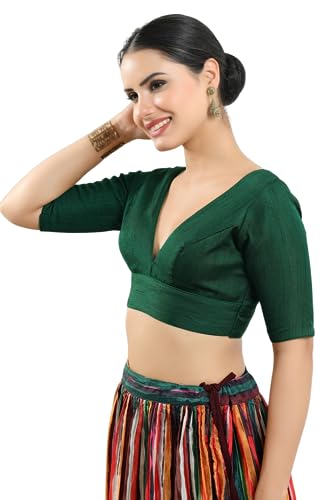 Image of Vamas Women's Silk Padded Self Design Half Sleeve Readymade Saree Blouse (X-1111.ELB)