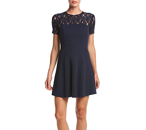 XOXO Women's 33' Contrast Lace Yoke Fit and Flare Dress, Navy, Small