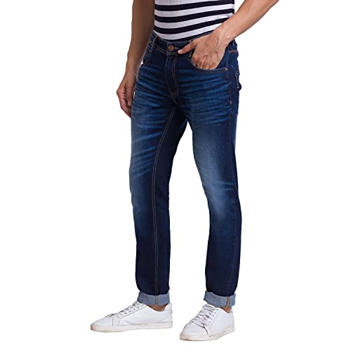 Image of Parx Men's Cotton Blend Jacquard Pattern Skinny Fit Flat Front Jeans