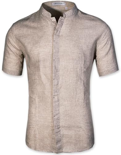 Men's 100% Linen Shirts Short Sleeve Casual Button Down Shirt for Men