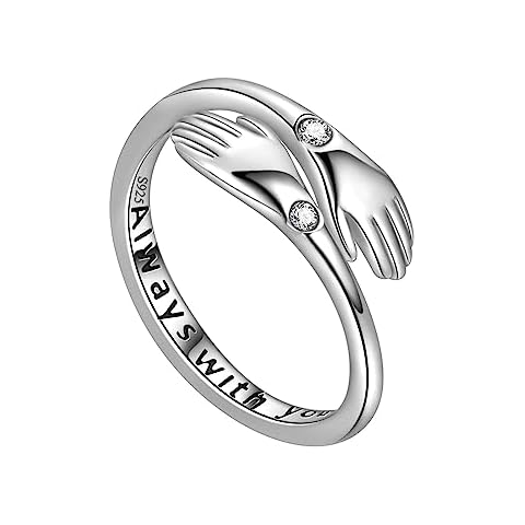 Jewmon Adjustable Hug RIng for Women 925 Sterling Silver Promise Ring Always with You Engagement Band Ring FR0077W Cover