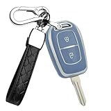 HIBEYO TPU Key Fob Cover for Renault Duster Kwid Dacia Sandero Master Megane Logan Accessories with Keychains 2 Button Key Shell Cover Smart Key Protector-Gray