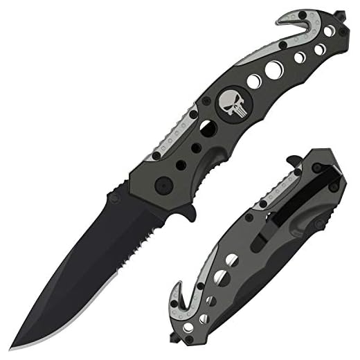 Swiss Safe 3-in-1 Navy Seal Skull Tactical Knife for Search & Rescue with Glass Breaker, Seatbelt Cutter and Steel Serrated Blade
