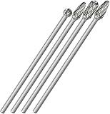 Sworker 4Pcs Long Carbide Burr Set 1/4' Shank Total L 6.1' Die Grinder Bits Rotary Rasp Attachment Cut Port Grind Metal Cast Iron Steel Aluminum Cylinder Head Engine Intake Exhaust Manifold Tight Area