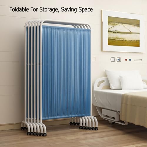 6-Panel Portable Room Divider with Wheels, 6ft High, Ideal for Patient Rooms, Beauty Salons, Health Facilities - Dark Blue Privacy Screen